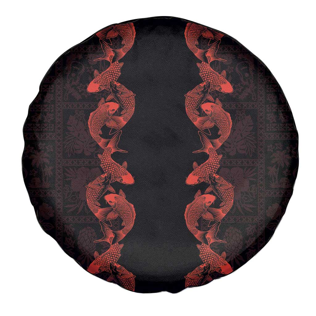 Hawaii Japan Koi Fish Red Spare Tire Cover Tapa Pattern - Polynesian Pride
