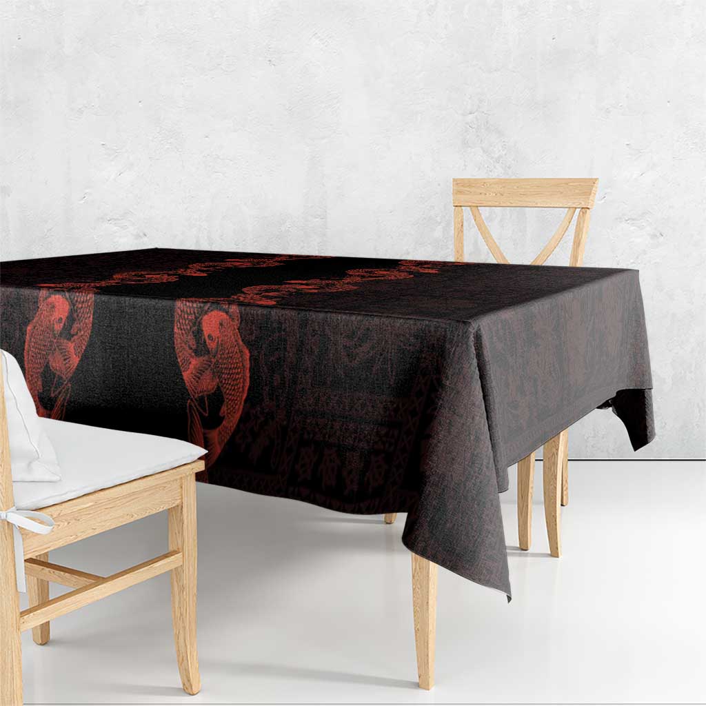 Hawaii Japan Koi Fish Red Tablecloth Tapa Pattern - Polynesian Pride
