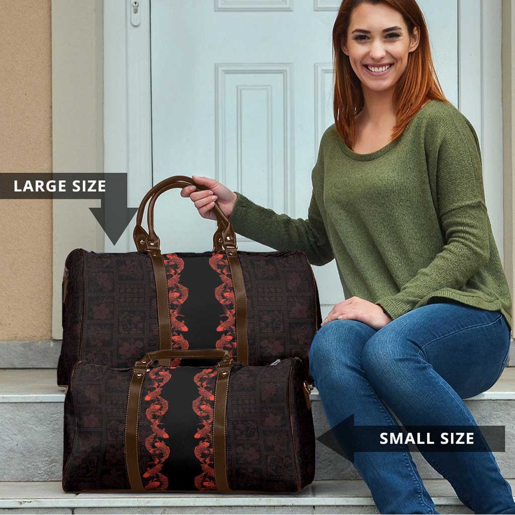 Hawaii Japan Koi Fish Red Travel Bag Tapa Pattern - Polynesian Pride