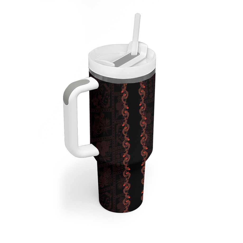 Hawaii Japan Koi Fish Red Tumbler With Handle Tapa Pattern - Polynesian Pride