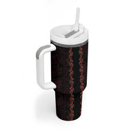 Hawaii Japan Koi Fish Red Tumbler With Handle Tapa Pattern - Polynesian Pride