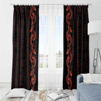 Hawaii Japan Koi Fish Red Window Curtain Tapa Pattern - Polynesian Pride