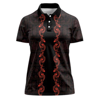 Hawaii Japan Koi Fish Red Women Polo Shirt Tapa Pattern LT01 Female Red - Polynesian Pride