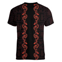 Hawaii Japan Koi Fish Red Women V-Neck T-Shirt Tapa Pattern LT01 - Polynesian Pride