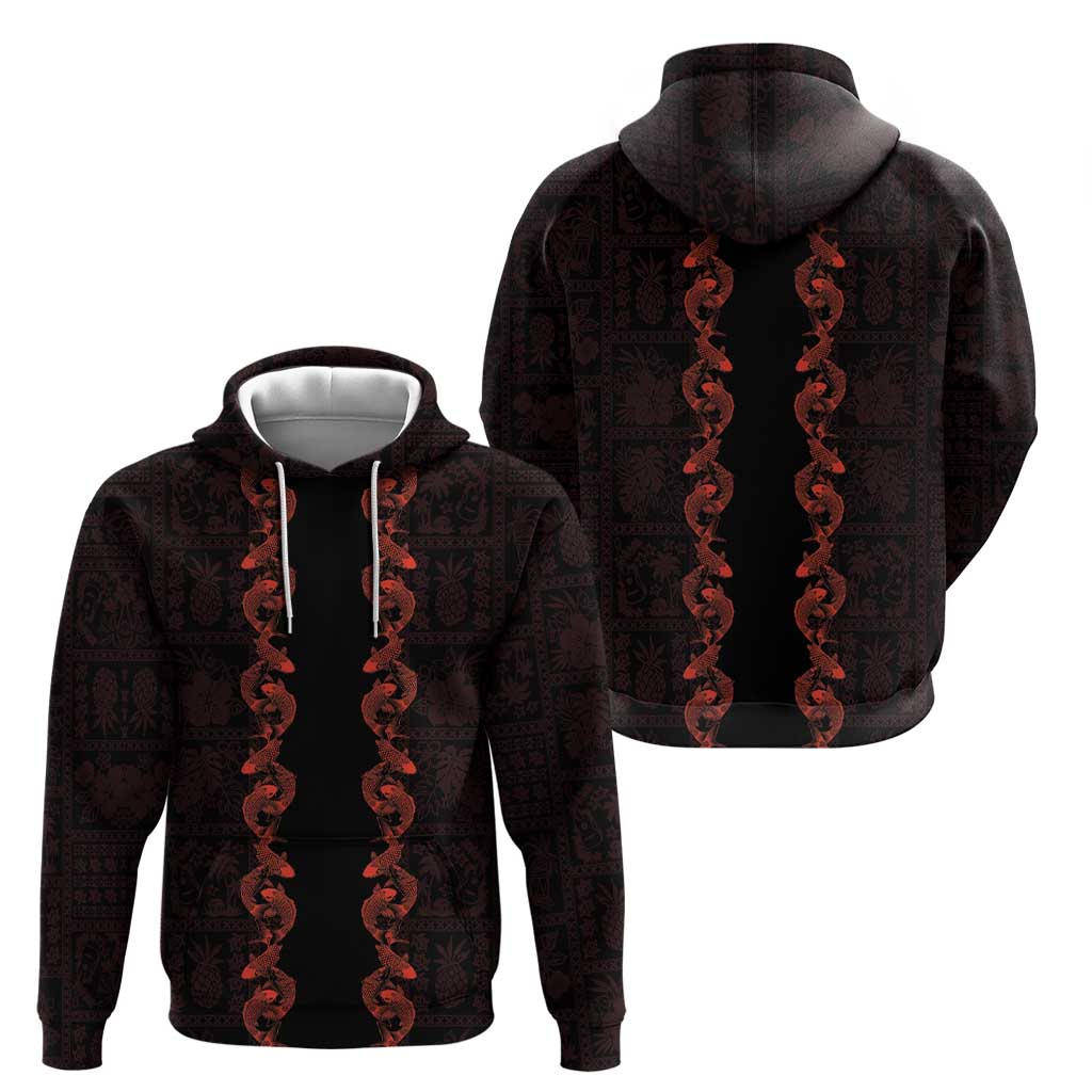 Hawaii Japan Koi Fish Red Zip Hoodie Tapa Pattern - Polynesian Pride
