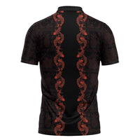Hawaii Japan Koi Fish Red Zipper Polo Shirt Tapa Pattern LT01 - Polynesian Pride