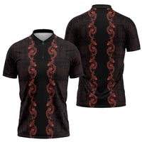 Hawaii Japan Koi Fish Red Zipper Polo Shirt Tapa Pattern LT01 - Polynesian Pride