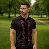 Hawaii Japan Koi Fish Red Zipper Polo Shirt Tapa Pattern LT01 - Polynesian Pride