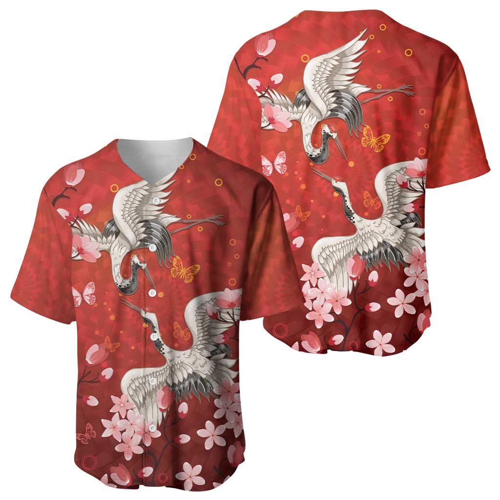 Hawaii Japan Cranes Sakura Flower Red Baseball Jersey Japan Heritage Spirit - Polynesian Pride