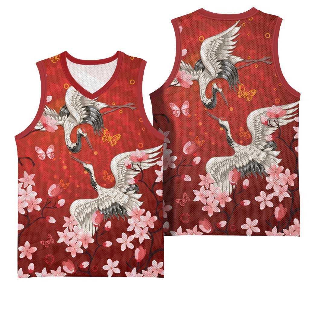 Hawaii Japan Cranes Sakura Flower Red Basketball Jersey Japan Heritage Spirit LT01 - Polynesian Pride