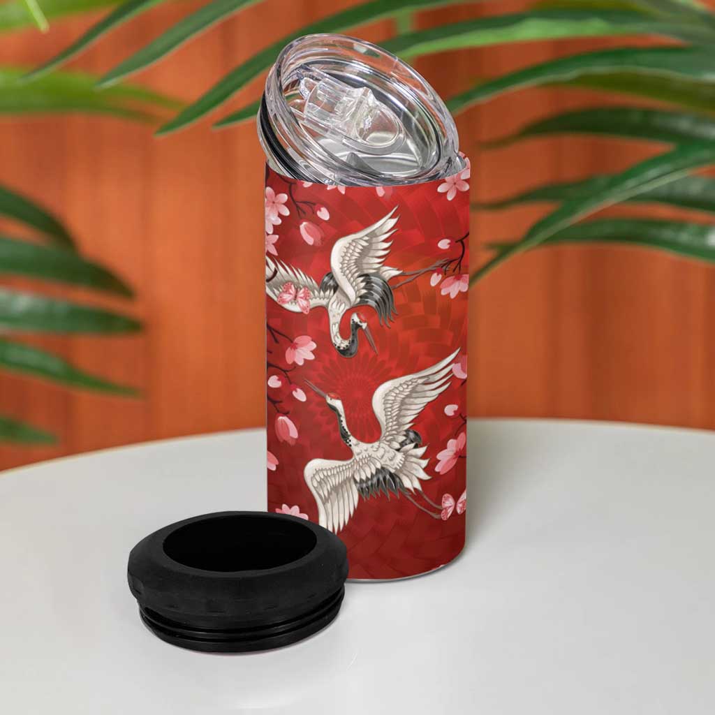 Hawaii Japan Cranes Sakura Flower Red 4 in 1 Can Cooler Tumbler Japan Heritage Spirit LT01 - Polynesian Pride