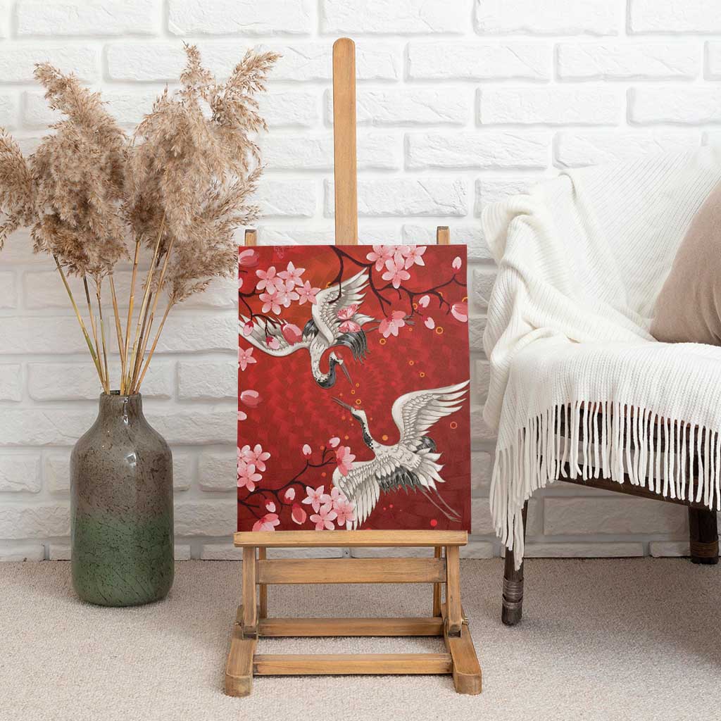 Hawaii Japan Cranes Sakura Flower Red Canvas Wall Art Japan Heritage Spirit - Polynesian Pride