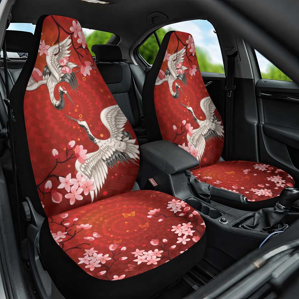 Hawaii Japan Cranes Sakura Flower Red Car Seat Cover Japan Heritage Spirit LT01 One Size Red - Polynesian Pride