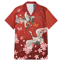 Hawaii Japan Cranes Sakura Flower Red Family Matching Puletasi and Hawaiian Shirt Japan Heritage Spirit LT01 Dad's Shirt - Short Sleeve Red - Polynesian Pride