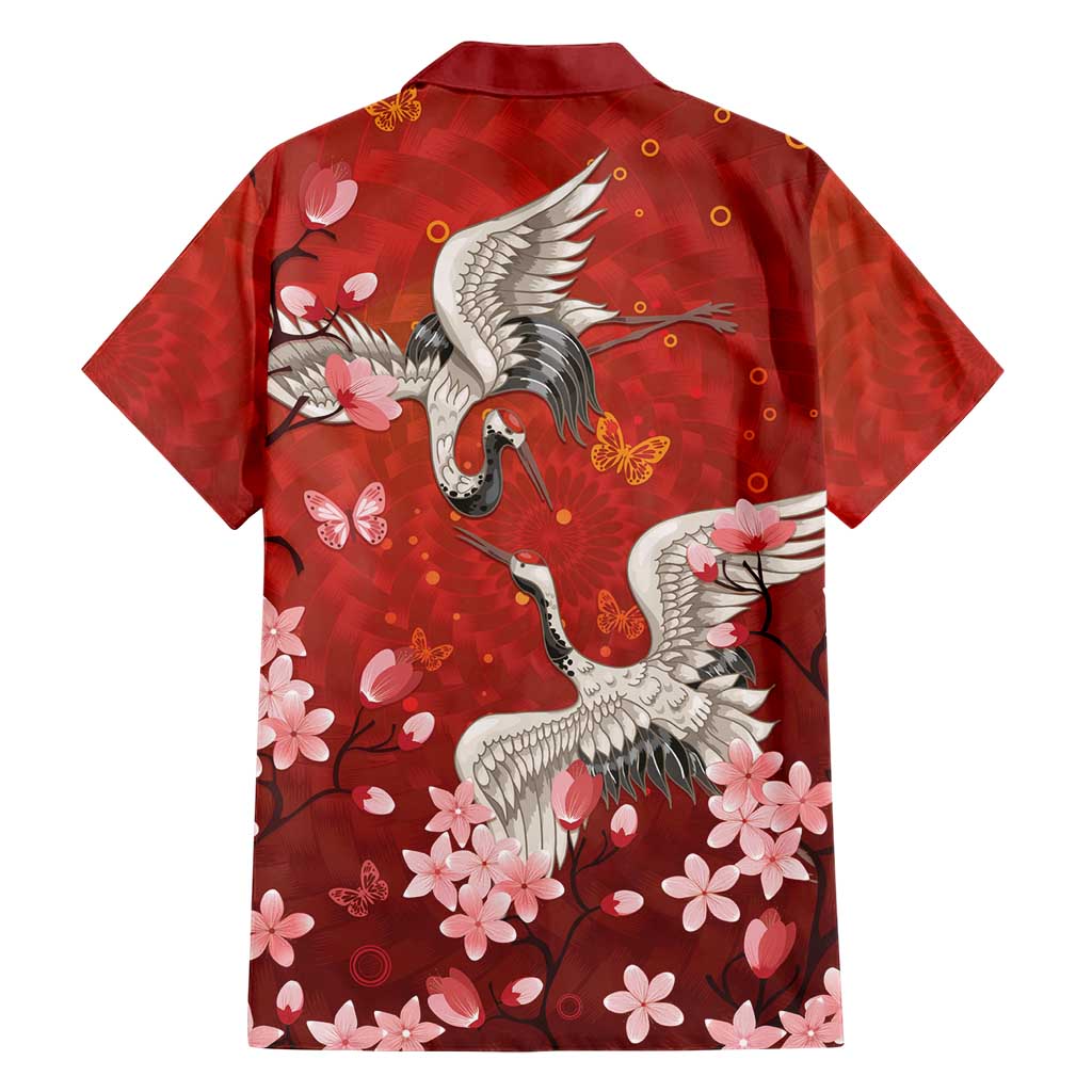 Hawaii Japan Cranes Sakura Flower Red Family Matching Puletasi and Hawaiian Shirt Japan Heritage Spirit LT01 - Polynesian Pride