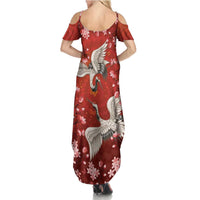 Hawaii Japan Cranes Sakura Flower Red Family Matching Summer Maxi Dress and Hawaiian Shirt Japan Heritage Spirit LT01 - Polynesian Pride