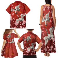 Hawaii Japan Cranes Sakura Flower Red Family Matching Tank Maxi Dress and Hawaiian Shirt Japan Heritage Spirit LT01 - Polynesian Pride