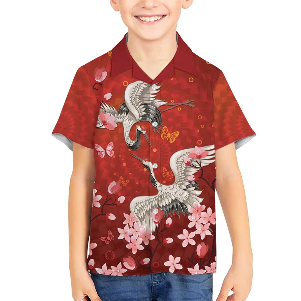 Hawaii Japan Cranes Sakura Flower Red Hawaiian Shirt Japan Heritage Spirit - Polynesian Pride