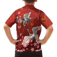 Hawaii Japan Cranes Sakura Flower Red Hawaiian Shirt Japan Heritage Spirit - Polynesian Pride