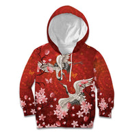 Hawaii Japan Cranes Sakura Flower Red Kid Hoodie Japan Heritage Spirit LT01 Hoodie Red - Polynesian Pride