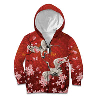 Hawaii Japan Cranes Sakura Flower Red Kid Hoodie Japan Heritage Spirit LT01 Zip Hoodie Red - Polynesian Pride