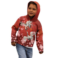 Hawaii Japan Cranes Sakura Flower Red Kid Hoodie Japan Heritage Spirit LT01 - Polynesian Pride