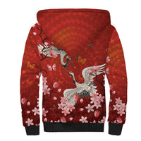 Hawaii Japan Cranes Sakura Flower Red Sherpa Hoodie Japan Heritage Spirit LT01 - Polynesian Pride
