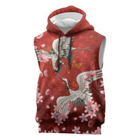 Hawaii Japan Cranes Sakura Flower Red Sleeveless Hoodie Japan Heritage Spirit LT01 Red - Polynesian Pride