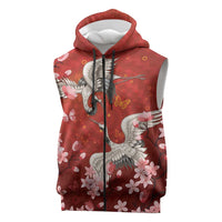 Hawaii Japan Cranes Sakura Flower Red Sleeveless Zip Hoodie Japan Heritage Spirit LT01 Red - Polynesian Pride