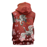 Hawaii Japan Cranes Sakura Flower Red Sleeveless Zip Hoodie Japan Heritage Spirit LT01 - Polynesian Pride