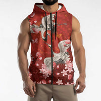 Hawaii Japan Cranes Sakura Flower Red Sleeveless Zip Hoodie Japan Heritage Spirit LT01 - Polynesian Pride