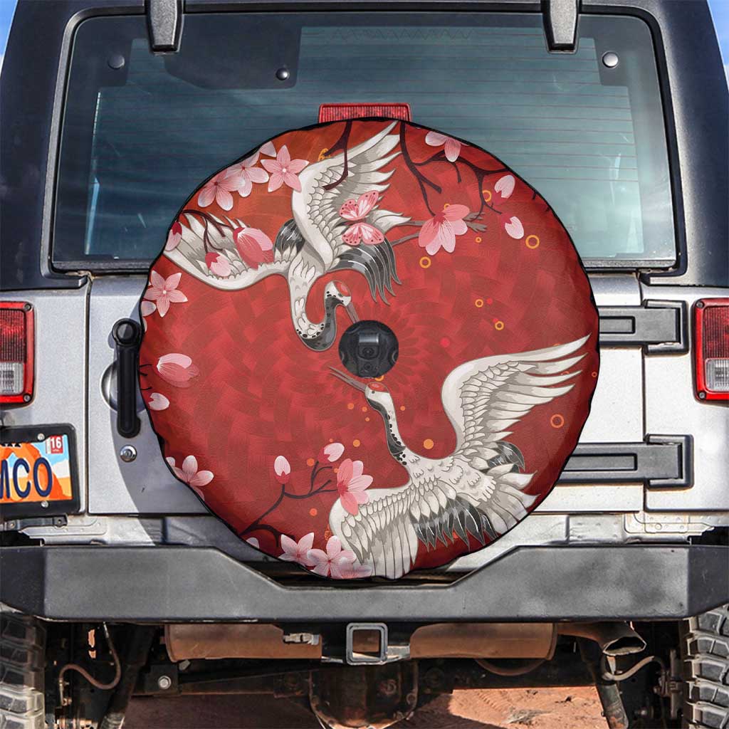 Hawaii Japan Cranes Sakura Flower Red Spare Tire Cover Japan Heritage Spirit LT01 Red - Polynesian Pride