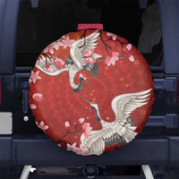 Hawaii Japan Cranes Sakura Flower Red Spare Tire Cover Japan Heritage Spirit LT01 No hole Red - Polynesian Pride