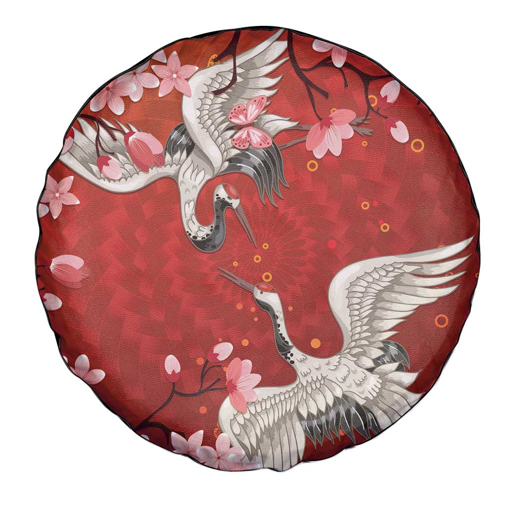 Hawaii Japan Cranes Sakura Flower Red Spare Tire Cover Japan Heritage Spirit LT01 - Polynesian Pride