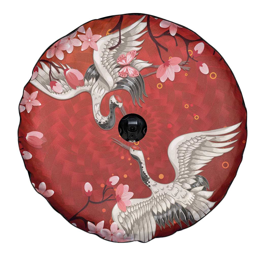 Hawaii Japan Cranes Sakura Flower Red Spare Tire Cover Japan Heritage Spirit LT01 - Polynesian Pride