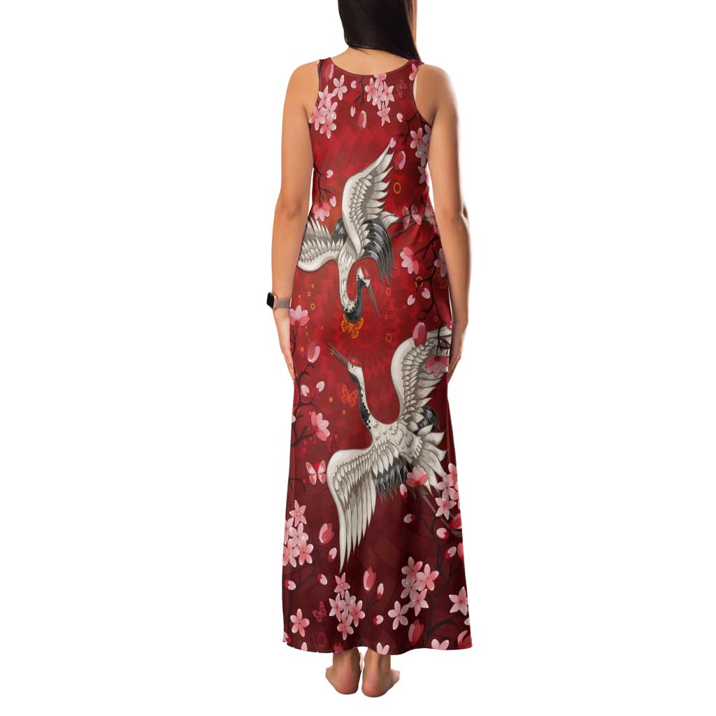 Hawaii Japan Cranes Sakura Flower Red Tank Maxi Dress Japan Heritage Spirit LT01 - Polynesian Pride