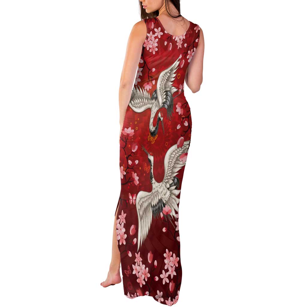 Hawaii Japan Cranes Sakura Flower Red Tank Maxi Dress Japan Heritage Spirit LT01 - Polynesian Pride