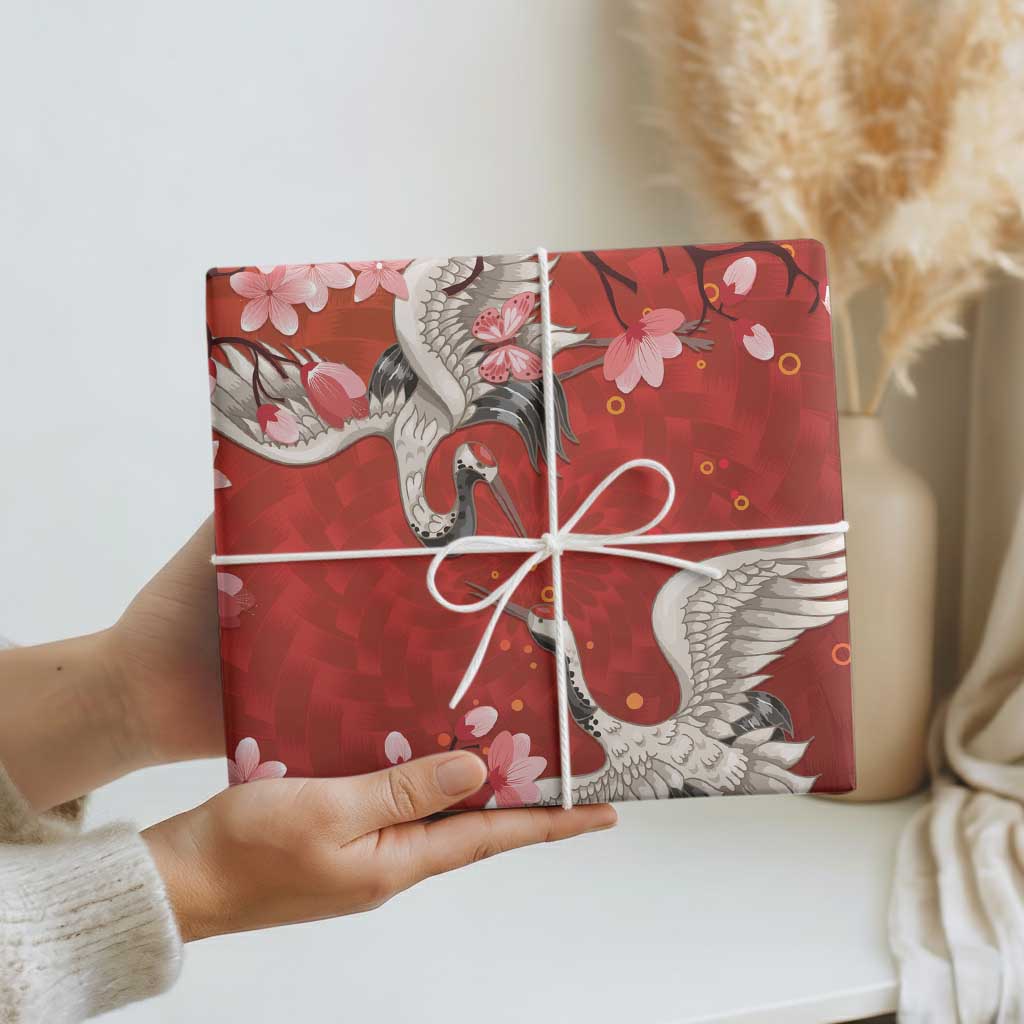 Hawaii Japan Cranes Sakura Flower Red Wrapping Paper Japan Heritage Spirit