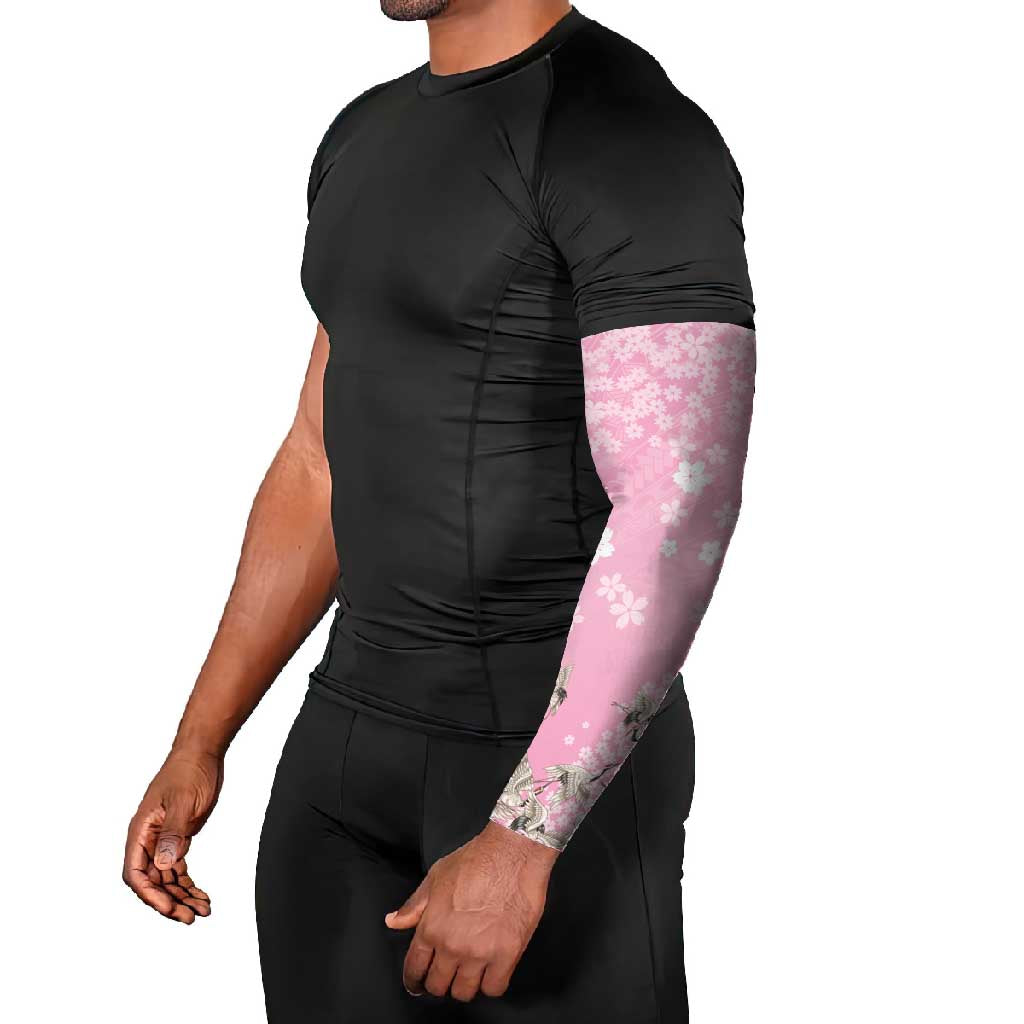 Cranes Sakura Floral Pink Pastel Arm Sleeves Hawaii Japan Culture - Polynesian Pride