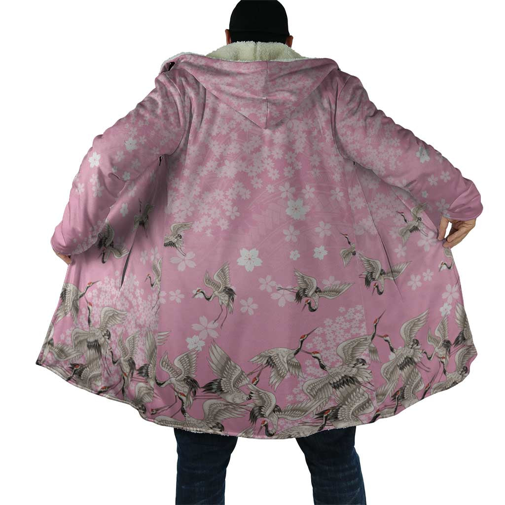 Cranes Sakura Floral Pink Pastel Cloak Hawaii Japan Culture - Polynesian Pride