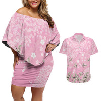 Cranes Sakura Floral Pink Pastel Couples Matching Off Shoulder Short Dress and Hawaiian Shirt Hawaii Japan Culture LT01 Pink - Polynesian Pride
