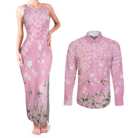 Cranes Sakura Floral Pink Pastel Couples Matching Tank Maxi Dress and Long Sleeve Button Shirt Hawaii Japan Culture LT01 Pink - Polynesian Pride