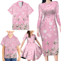 Cranes Sakura Floral Pink Pastel Family Matching Long Sleeve Bodycon Dress and Hawaiian Shirt Hawaii Japan Culture LT01 - Polynesian Pride