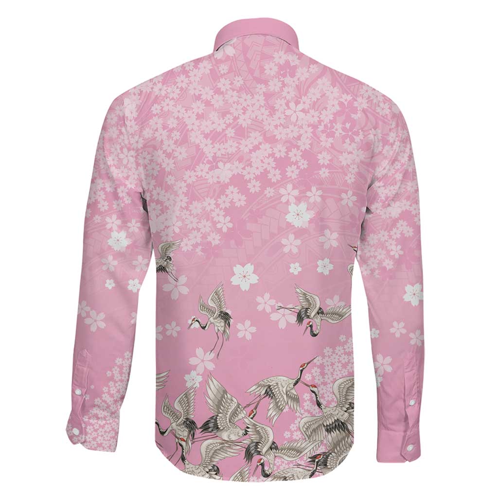 Cranes Sakura Floral Pink Pastel Family Matching Off Shoulder Maxi Dress and Hawaiian Shirt Hawaii Japan Culture LT01 - Polynesian Pride