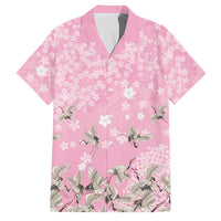 Cranes Sakura Floral Pink Pastel Family Matching Short Sleeve Bodycon Dress and Hawaiian Shirt Hawaii Japan Culture LT01 Dad's Shirt - Short Sleeve Pink - Polynesian Pride