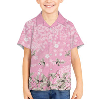 Cranes Sakura Floral Pink Pastel Family Matching Summer Maxi Dress and Hawaiian Shirt Hawaii Japan Culture LT01 Son's Shirt Pink - Polynesian Pride