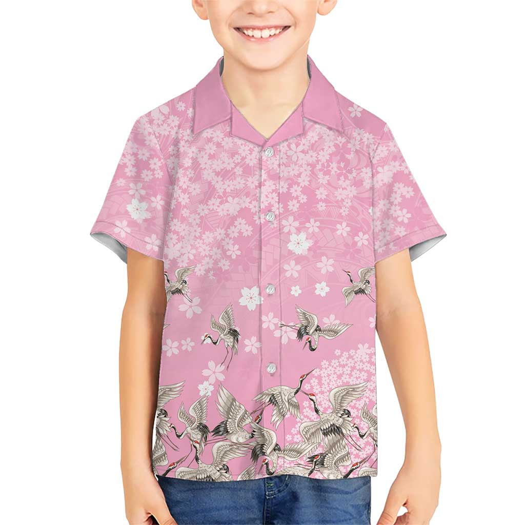 Cranes Sakura Floral Pink Pastel Family Matching Tank Maxi Dress and Hawaiian Shirt Hawaii Japan Culture LT01 Son's Shirt Pink - Polynesian Pride
