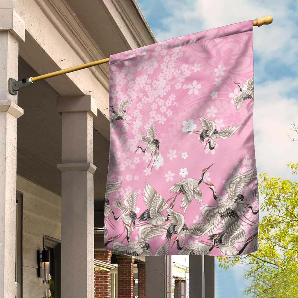 Cranes Sakura Floral Pink Pastel Garden Flag Hawaii Japan Culture LT01 House Flag Pink - Polynesian Pride