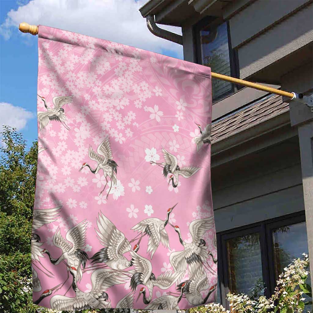 Cranes Sakura Floral Pink Pastel Garden Flag Hawaii Japan Culture LT01 - Polynesian Pride