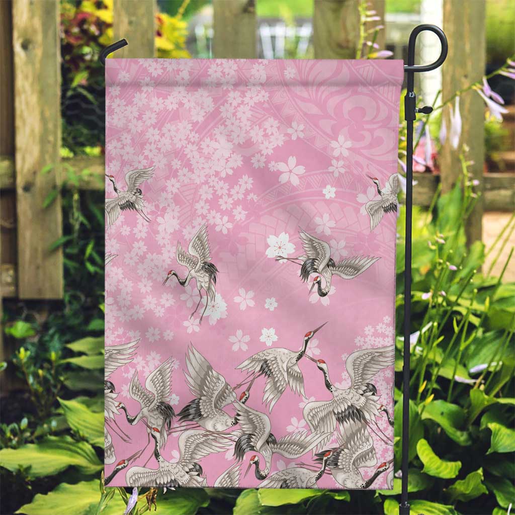 Cranes Sakura Floral Pink Pastel Garden Flag Hawaii Japan Culture LT01 Garden Flag Pink - Polynesian Pride